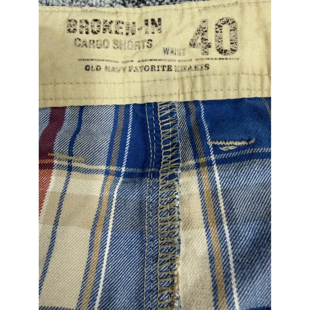 Old Navy Broken-In Cargo Shorts Mens‎ 40 Blue Plaid Cotton Utility Casual